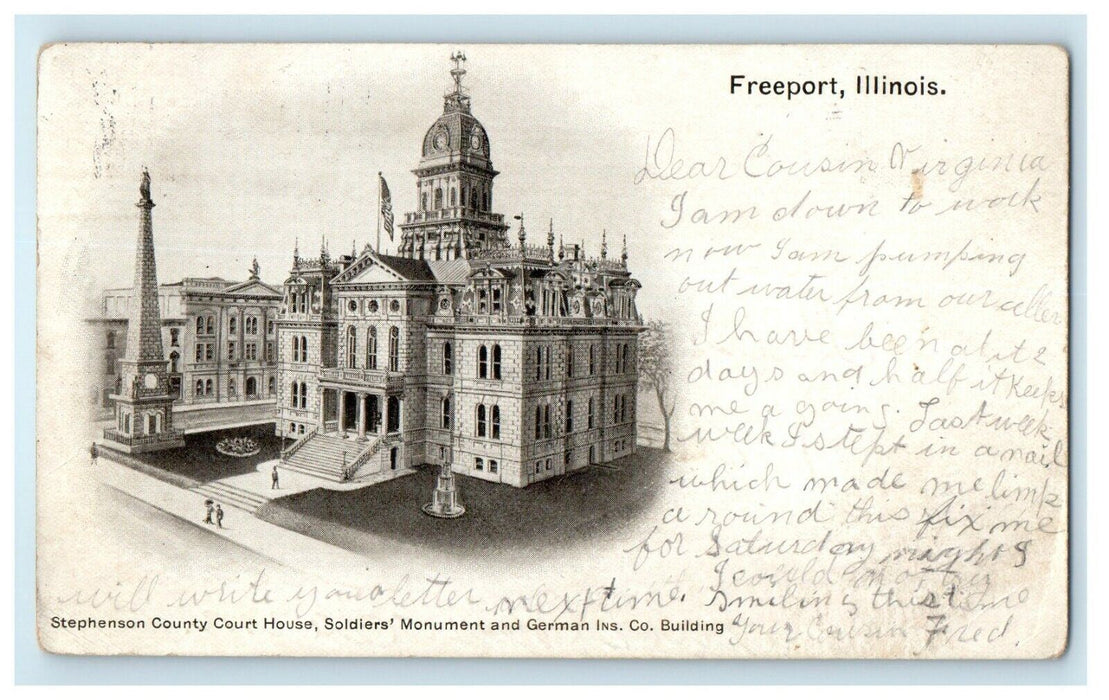 1910 Stephenson County Court House, Freeport Illinois IL Antique Postcard