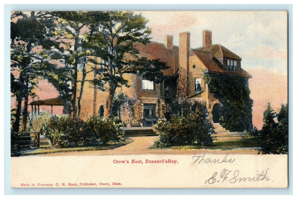 1907 Crow's Nest House Buzzard Bay Massachusetts Antique Postcard