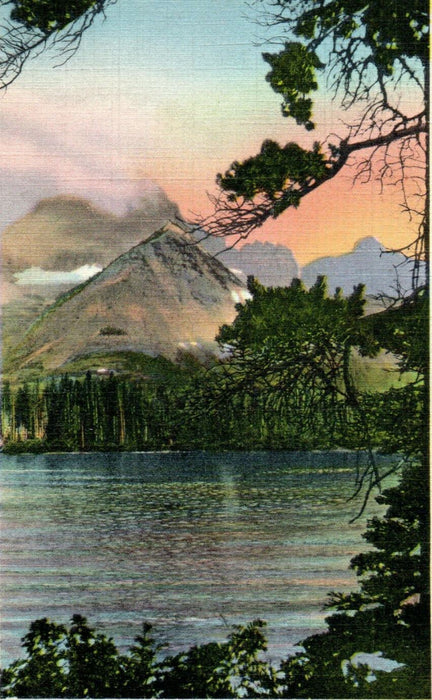 c1930s Sunset Swiftcurrent Lake Mount Wilbur, Montana MT Posted Postcard