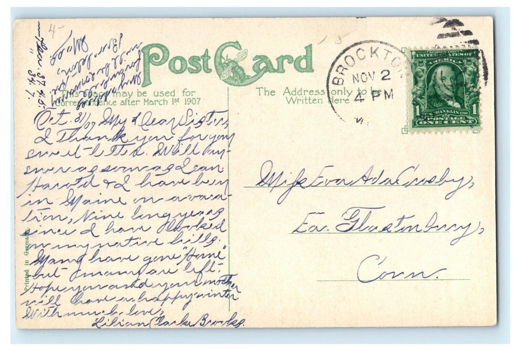 1907 Central M.E Church Brockton Massachusetts MA Antique Postcard