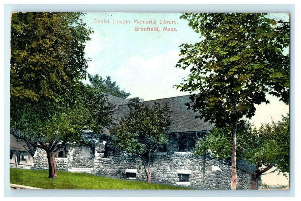 1912 Daniel Lincoln Memorial Library Brimfield Massachusetts MA Antique Postcard