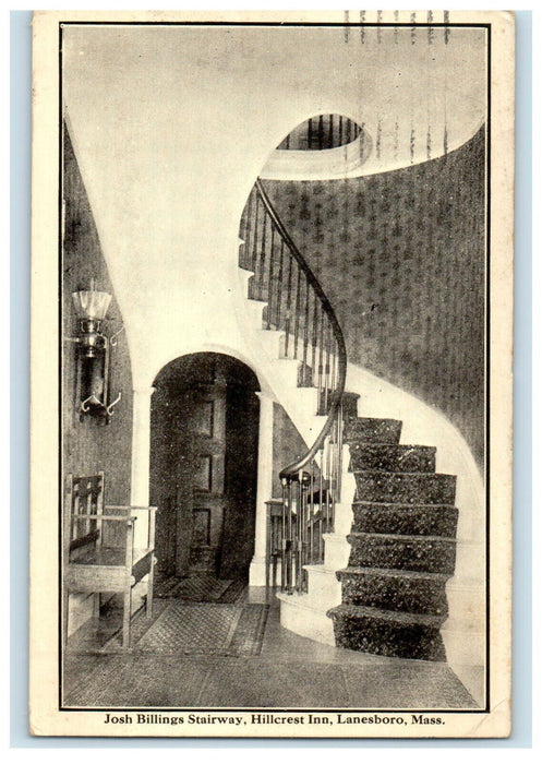 1930 Jose Billings Stairway, Hillcrest Inn, Lanesboro, Massachusetts MA Postcard