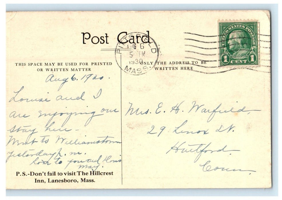 1930 Jose Billings Stairway, Hillcrest Inn, Lanesboro, Massachusetts MA Postcard