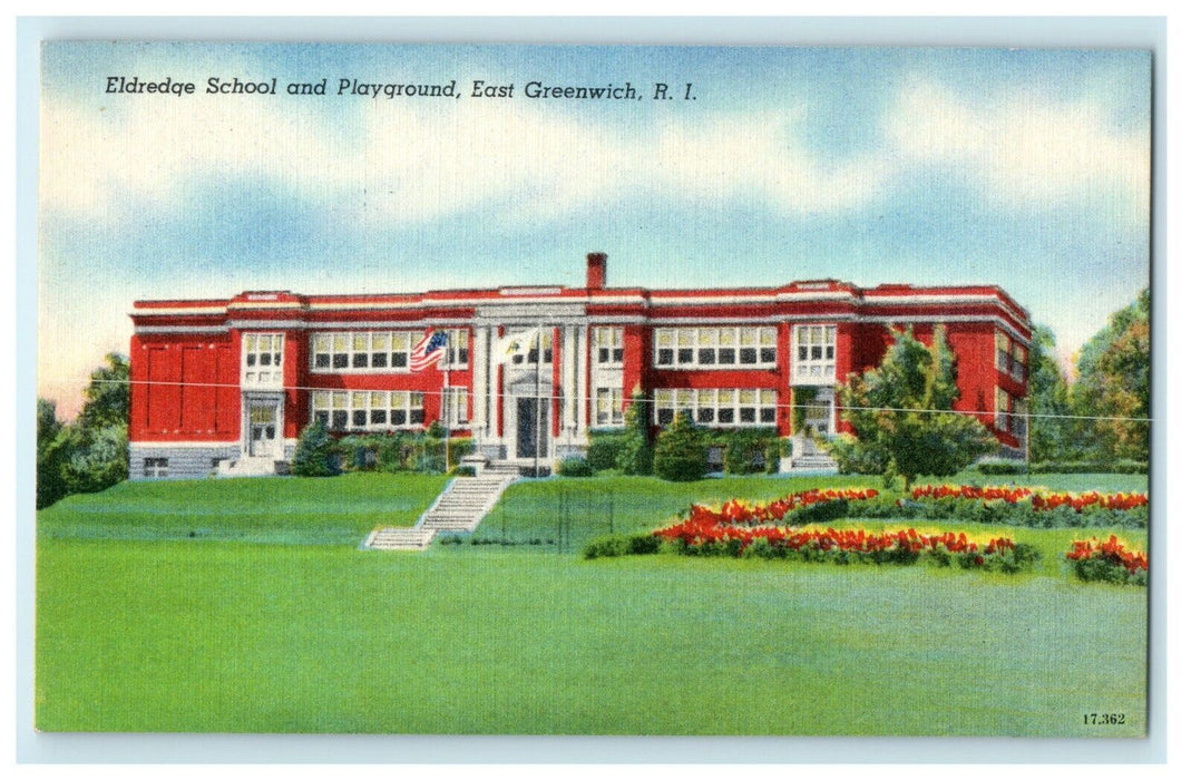 1935 Eldredge School and Playground, East Greenwich Rhode Island RI Postcard