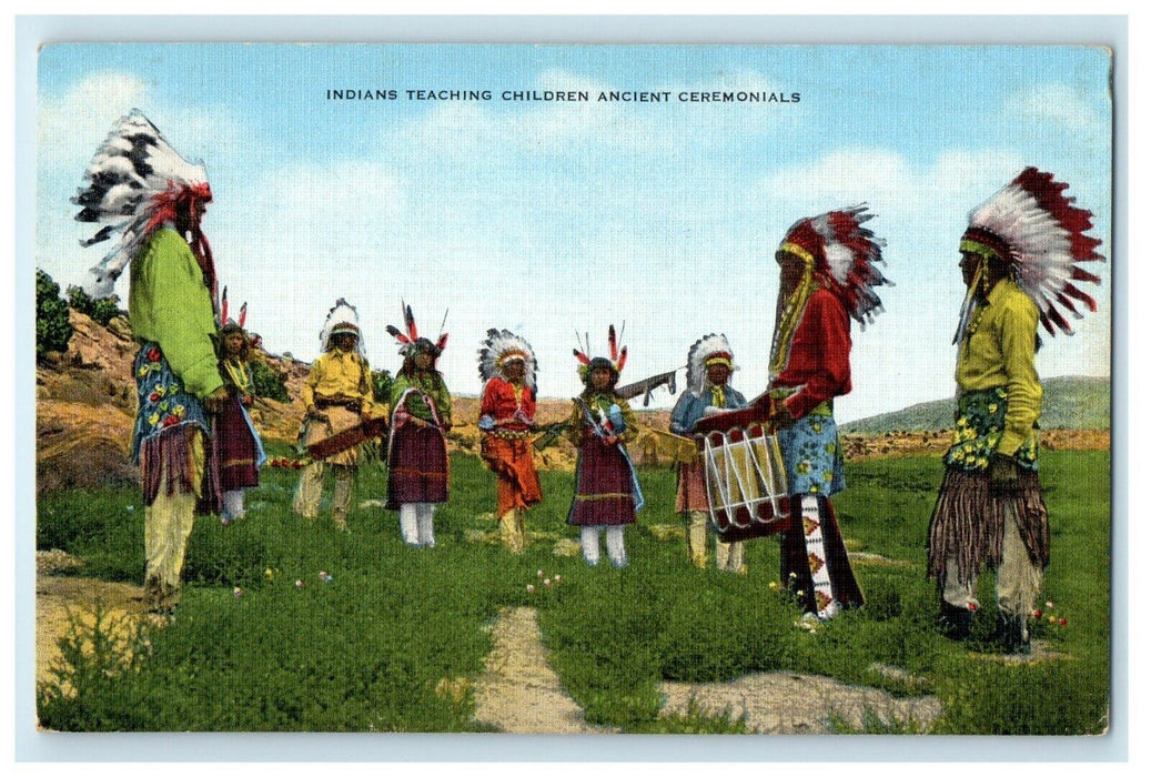 Pueblo Indians Teaching Children Ancient Ceremonials New Mexico Postcard