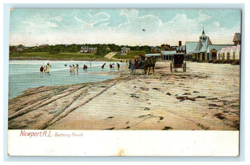 1907 People Bathing in Beach, Newport Rhode Island RI Antique Postcard