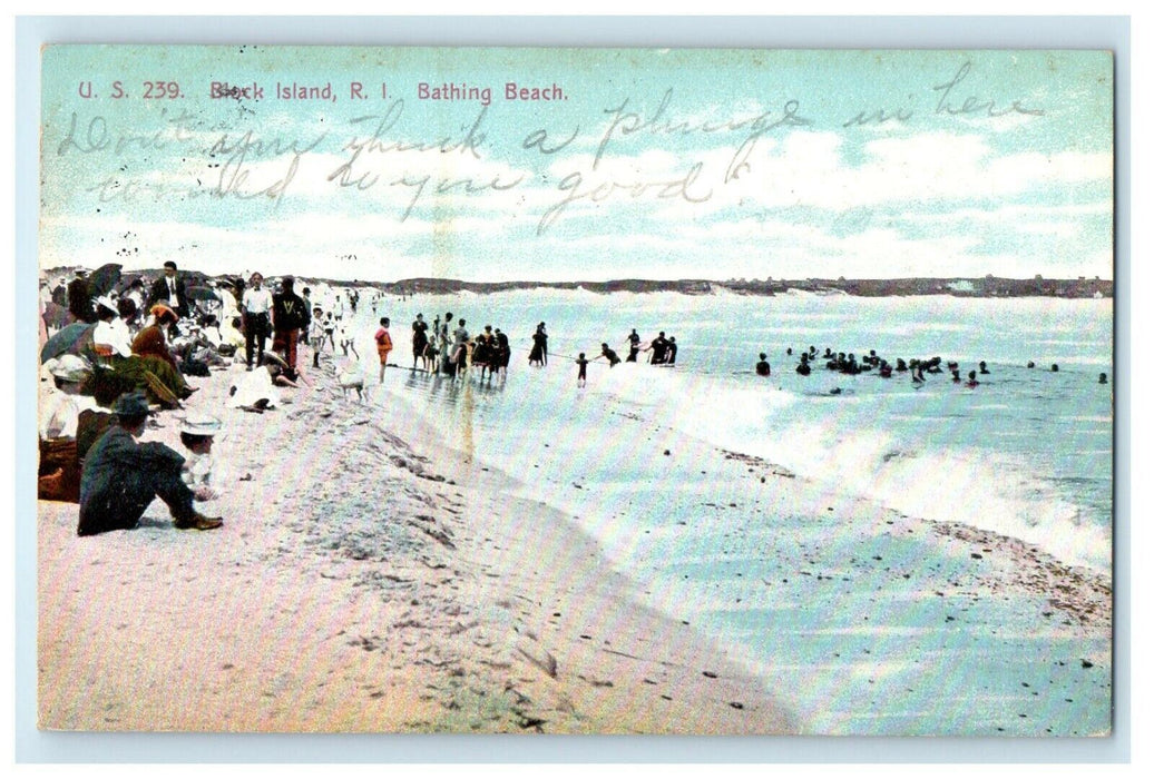 1907 People Bathing at Block Island, Rhode Island RI Received Postcard