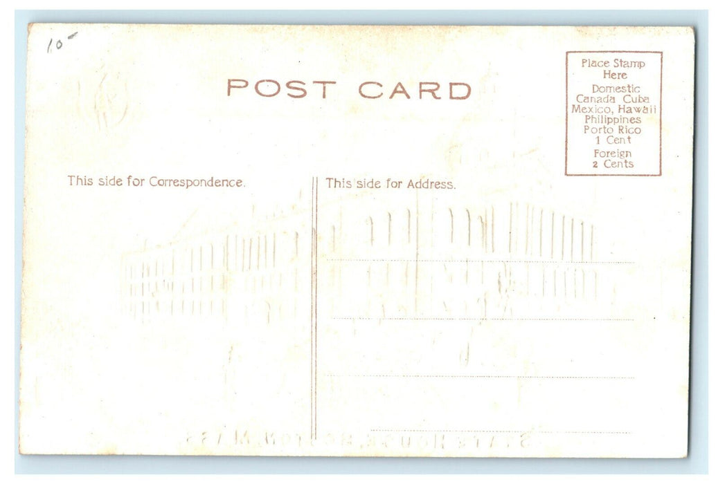Boston Massachusetts State House Hooker Statue Embossed MA Glitters Postcard