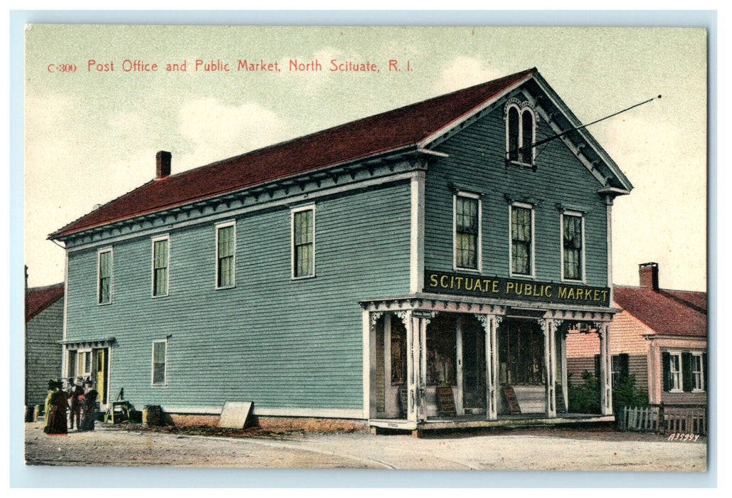 1905 Post Office and Public Market North Scituate Rhode Island RI Postcard