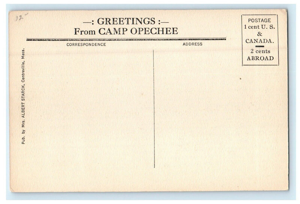 Greetings From Camp Opechee Scene Lake Centreville Massachusetts MA Postcard