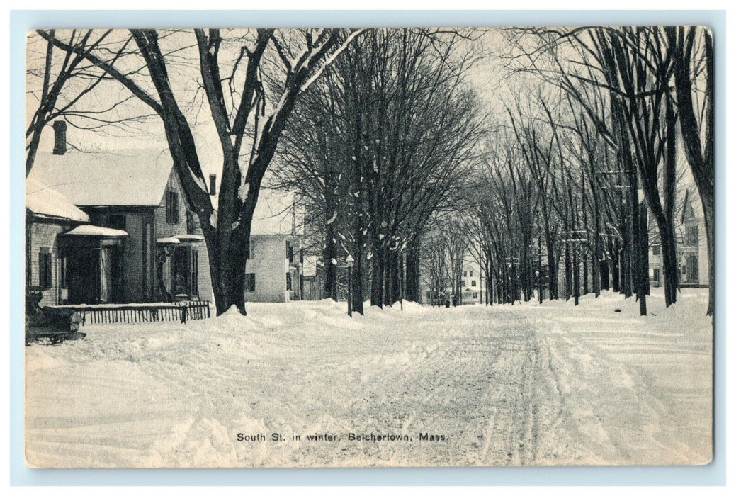 South Street In Winter Snow Belchertown Massachusetts MA Unposted Postcard