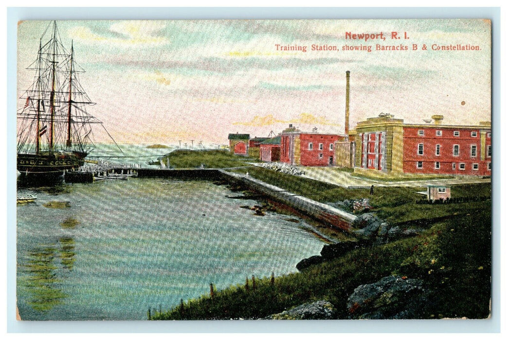 1910 Barracks B and Constellation View, Newport Rhode Island RI Postcard