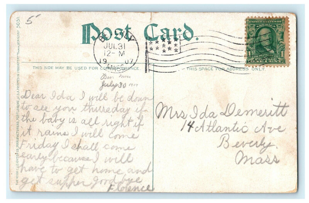 1907 Beverly Massachusetts Thorndike Street MA Posted Antique Postcard