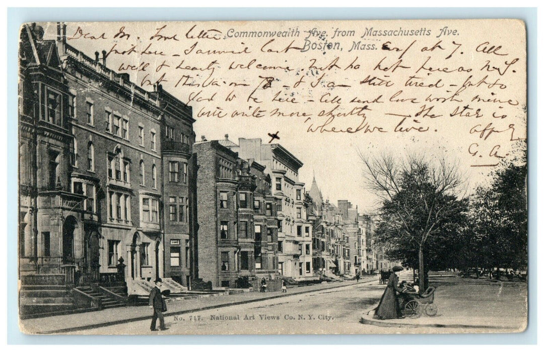 1904 Commonwealth Avenue From Massachusetts Avenue Boston MA Antique Postcard