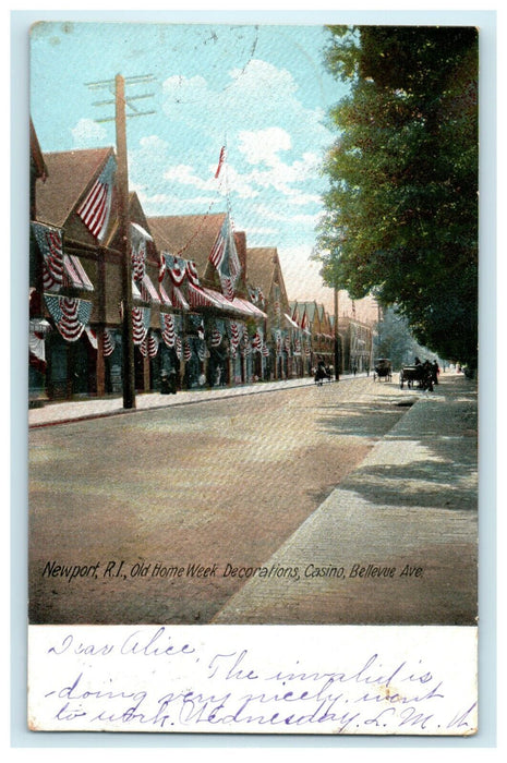 1905 Old Home Week Decorations, Bellevue Ave. Newport Rhode Island RI Postcard