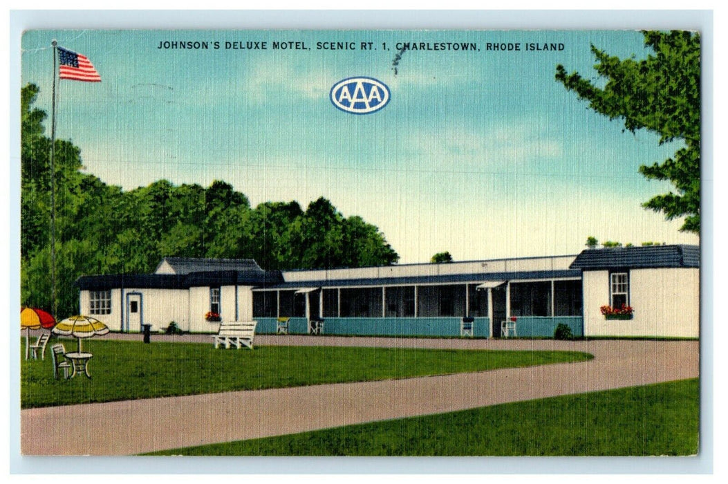 1955 Johnson's Deluxe Motel, Charlestown Rhode Island RI Cancelled Postcard