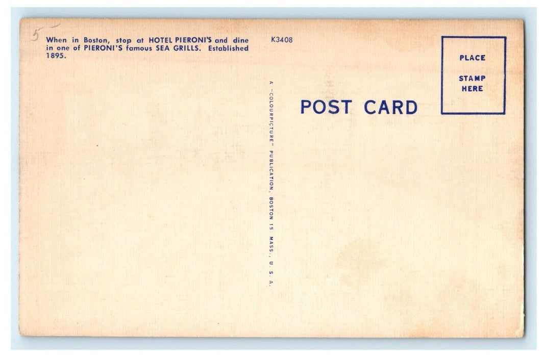 Main Restaurant And Sea Grill Hotel Pieroni's Boston Massachusetts MA Postcard
