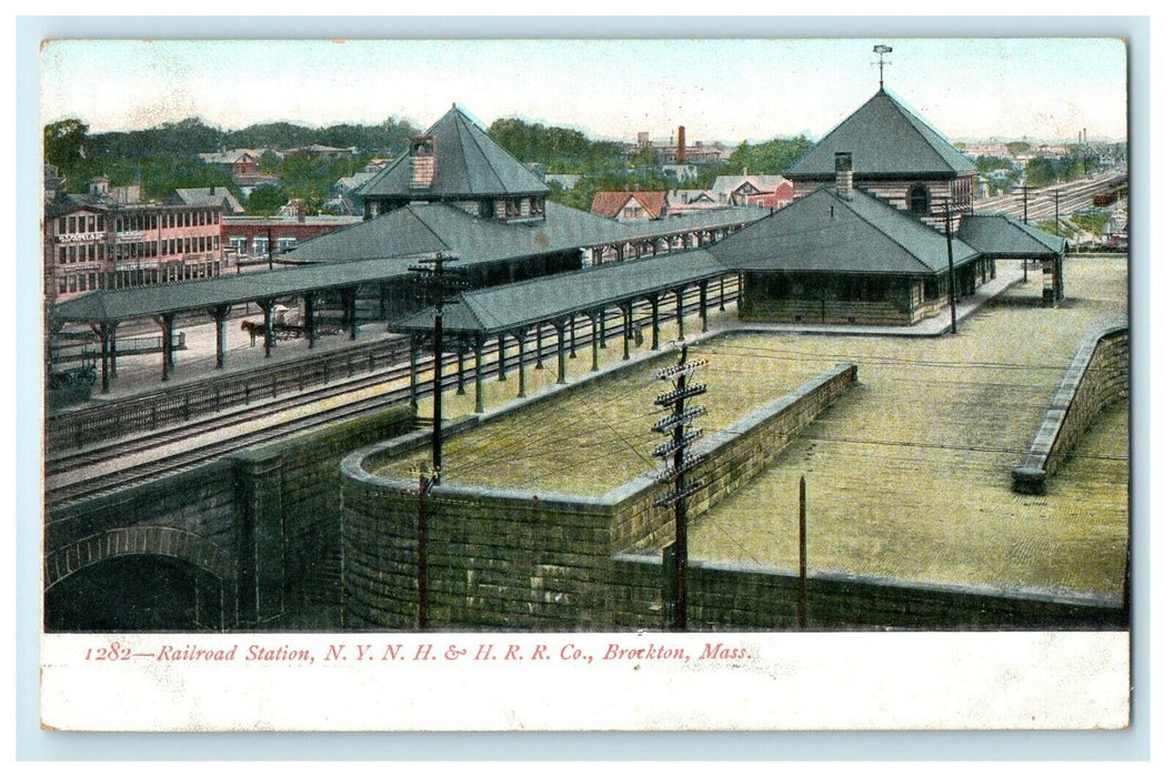 1908 Railroad Station N.Y.N.H. & H.R.R Co. Brockton Massachusetts MA Postcard