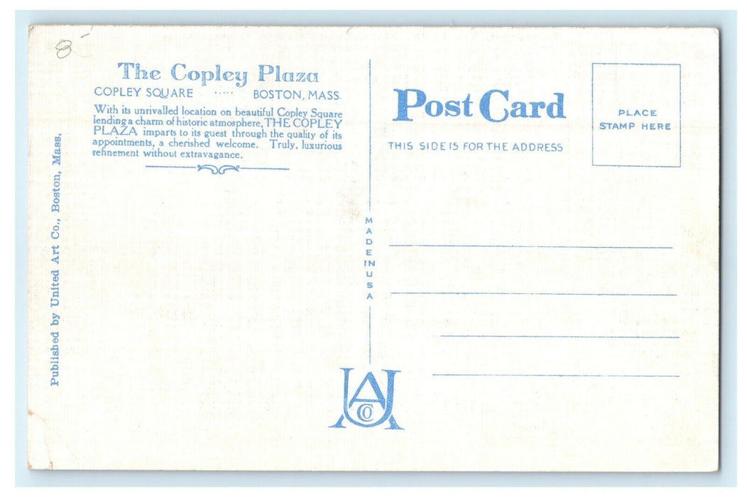 The Copley Restaurant Plaza Square Boston Massachusetts MA Unposted Postcard