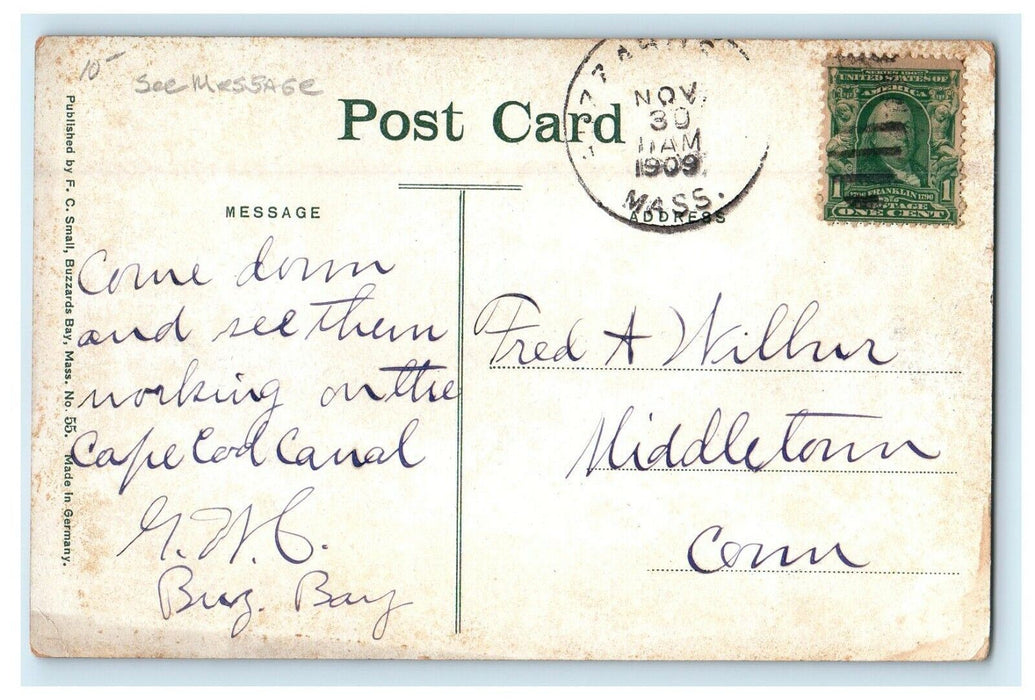 1909 Crow's Nest Buzzards Bay Massachusetts MA Cape Cod Canal Message Postcard