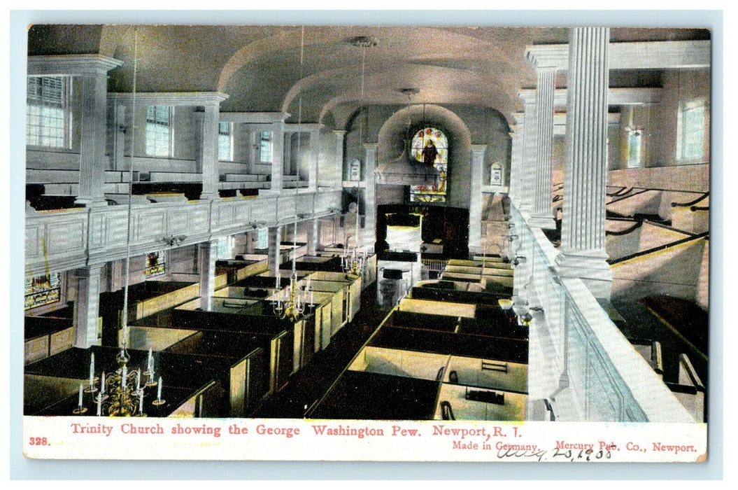 1913 Washington Pew in Trinity Church, Newport Rhode Island RI Postcard