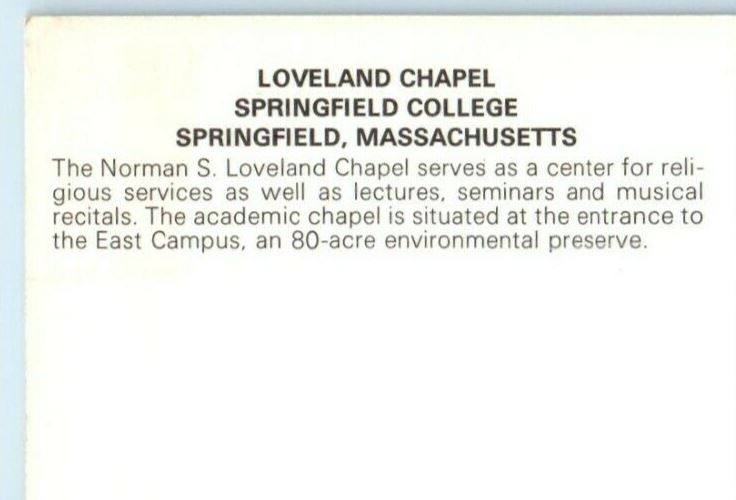 c1950's Loveland Chapel Springfield College Springfield Massachusetts Postcard