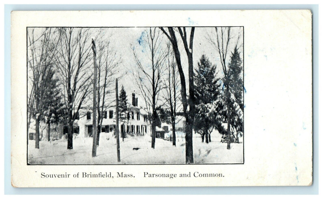 Souvenir Of Brimfield Massachusetts Parsonage And Common Winter Snow MA Postcard