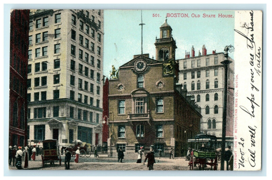 1905 Old State House Street View Boston Massachusetts MA Antique Postcard