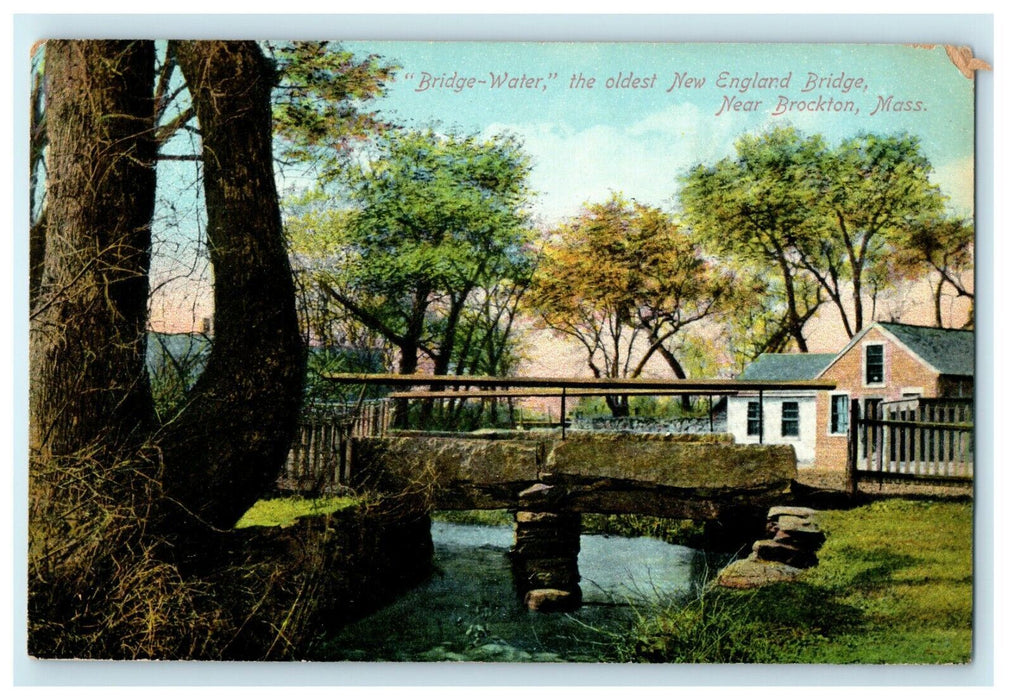 The Oldest New England "Bridge Water" Near Brockton Massachusetts MA Postcard