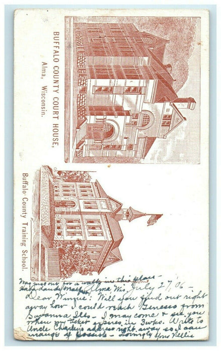 1906 Buffalo County Court House and Training School, Wisconsin WI Postcard