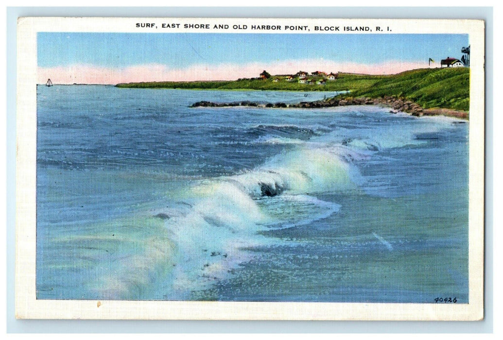 1937 Surf, East Shore and Old Harbor Point, Rhode Island RI Postcard