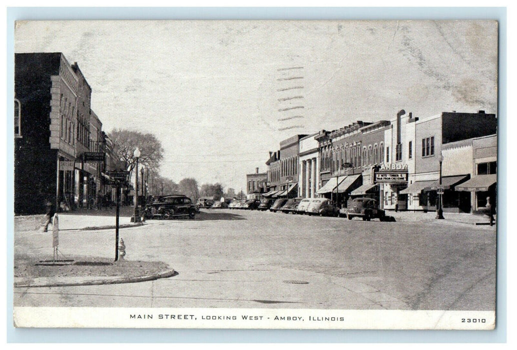 1943 Main Street Looking West, Amboy Illinois IL Vintage Postcard