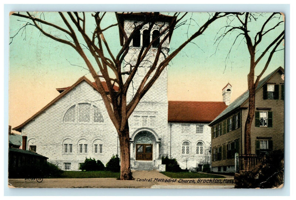 1910 Central Methodist Church Brockton Massachusetts MA Antique Postcard