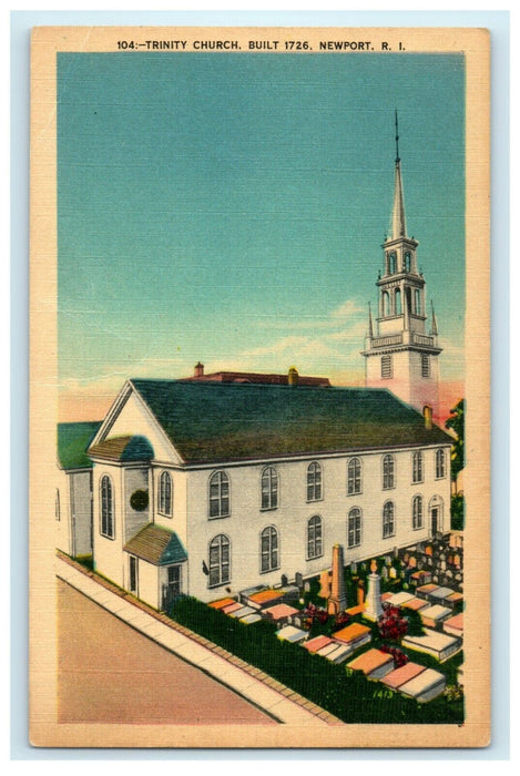 1939 Trinity Church, Established in 1726, Newport Rhode Island RI Postcard