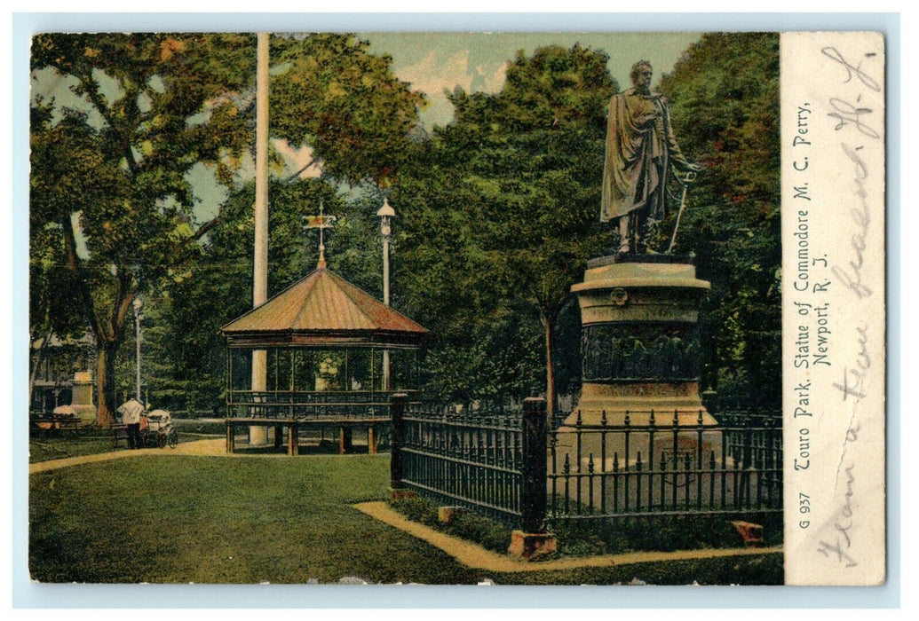 1905 Touro Park, Statue of Commodore Perry, Newport Rhode Island RI Postcard