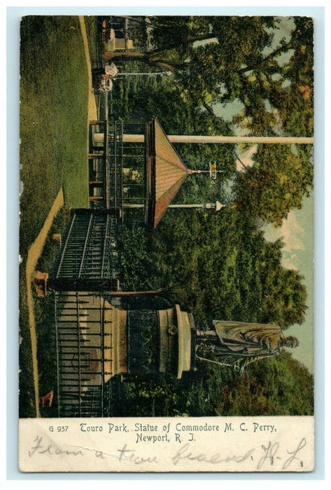 1905 Touro Park, Statue of Commodore Perry, Newport Rhode Island RI Postcard