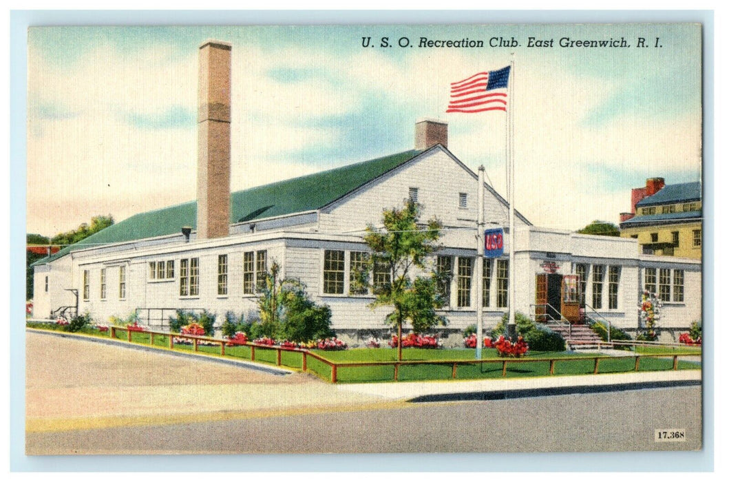 1938 U.S.O. Recreation Club, East Greenwich Rhode Island RI Postcard
