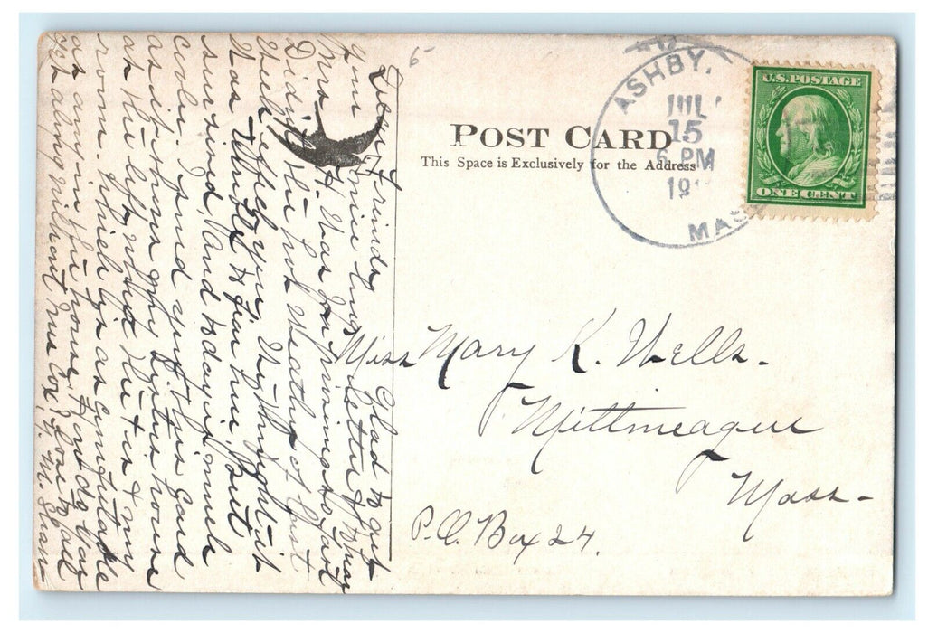 c1910 Lower Main Street Ashby Massachusetts MA Posted Antique Postcard