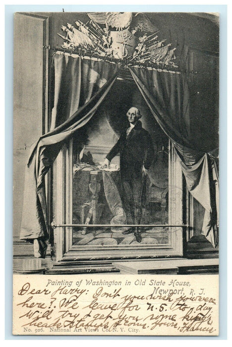 1903 Painting of Washington, Old State House, Rhode Island RI Antique Postcard