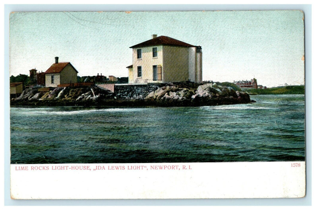 1905 Lime Rocks Lighthouse, Ida Lewis Light, Newport Rhode Island RI Postcard