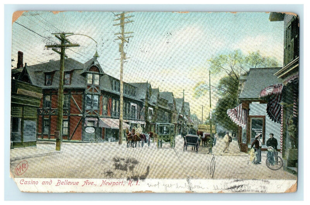 1907 Casino and Bellevue Avenue, Newport Rhode Island RI Postcard