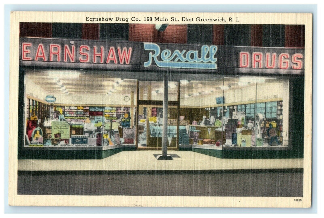 1914 Earnshaw Drug Co. East Greenwich Rhode Island RI Postcard