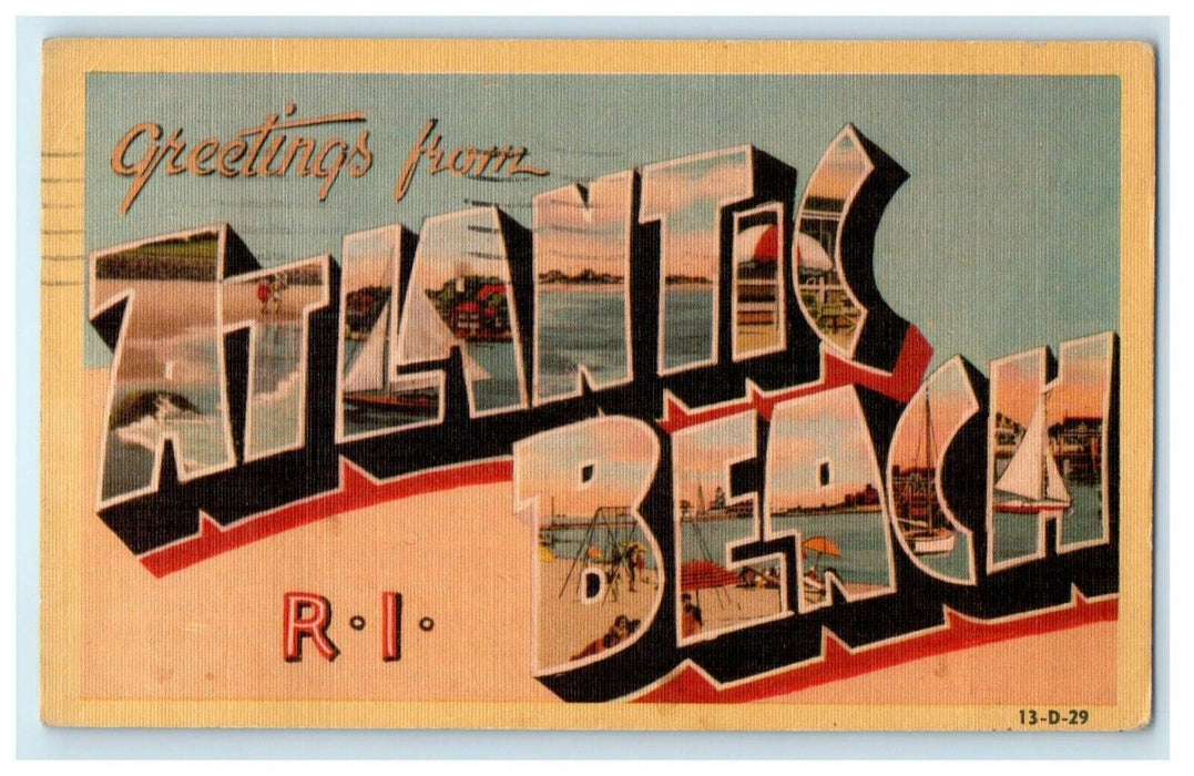 1950 Greetings from Atlantic Beach, Misquamicut Rhode Island RI Postcard