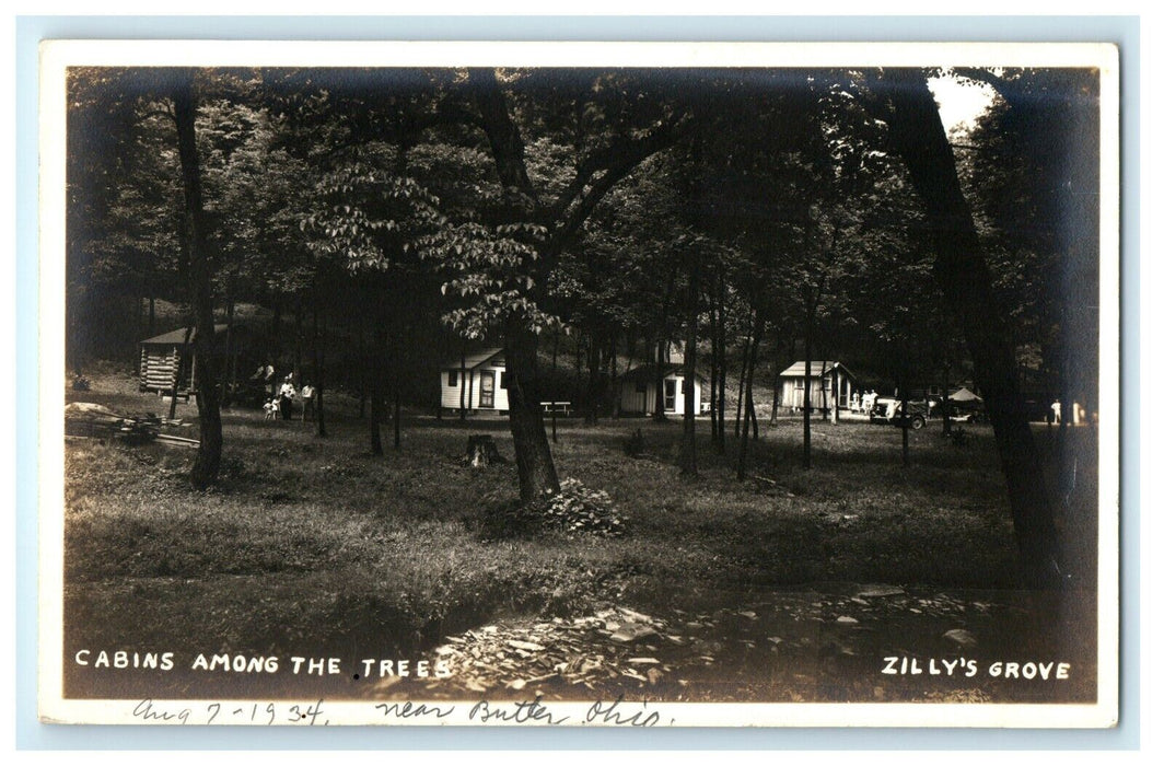 1934 Zilly's Grove Cabins Motel Butler Ohio OH RPPC Photo Postcard