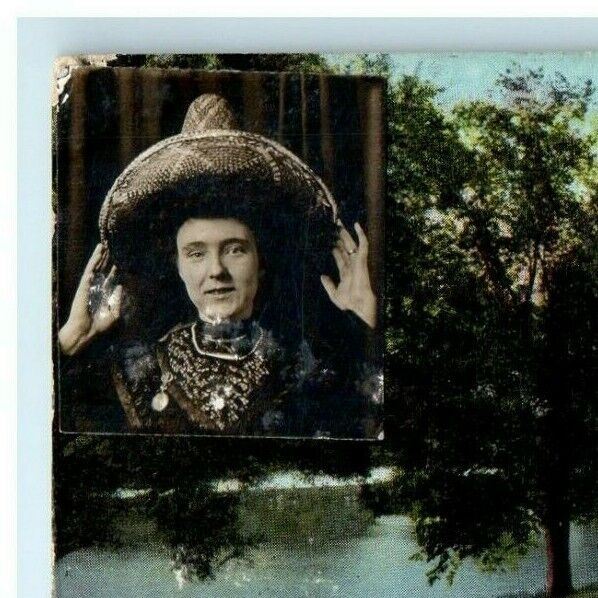 1909 Selfie Portrait Sombrero Lily Pond Soldiers Home Dayton OH RPPC Postcard