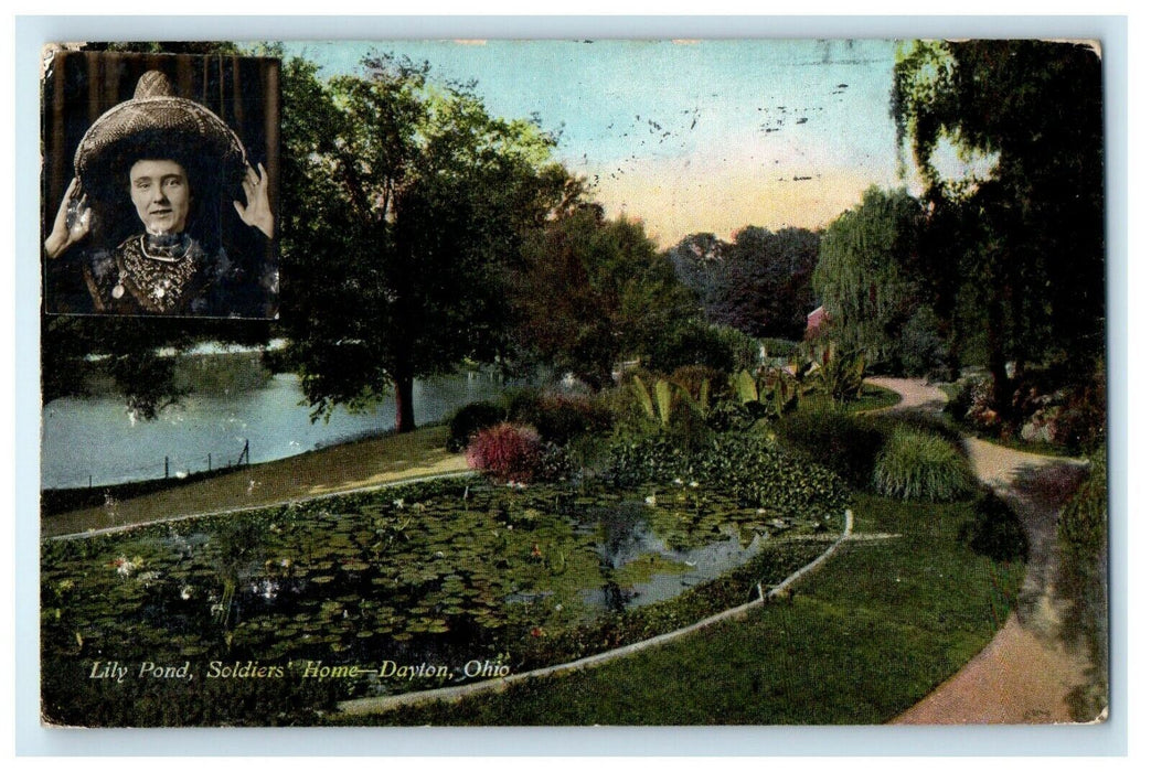 1909 Selfie Portrait Sombrero Lily Pond Soldiers Home Dayton OH RPPC Postcard