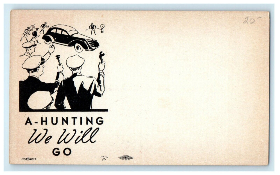 c1940's Pennzoil Advertising Oakland Rhode Island RI Owl Hunting Car Postcard
