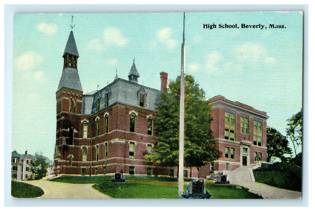 c1910 High School Building Beverly Massachusetts MA Antique Postcard