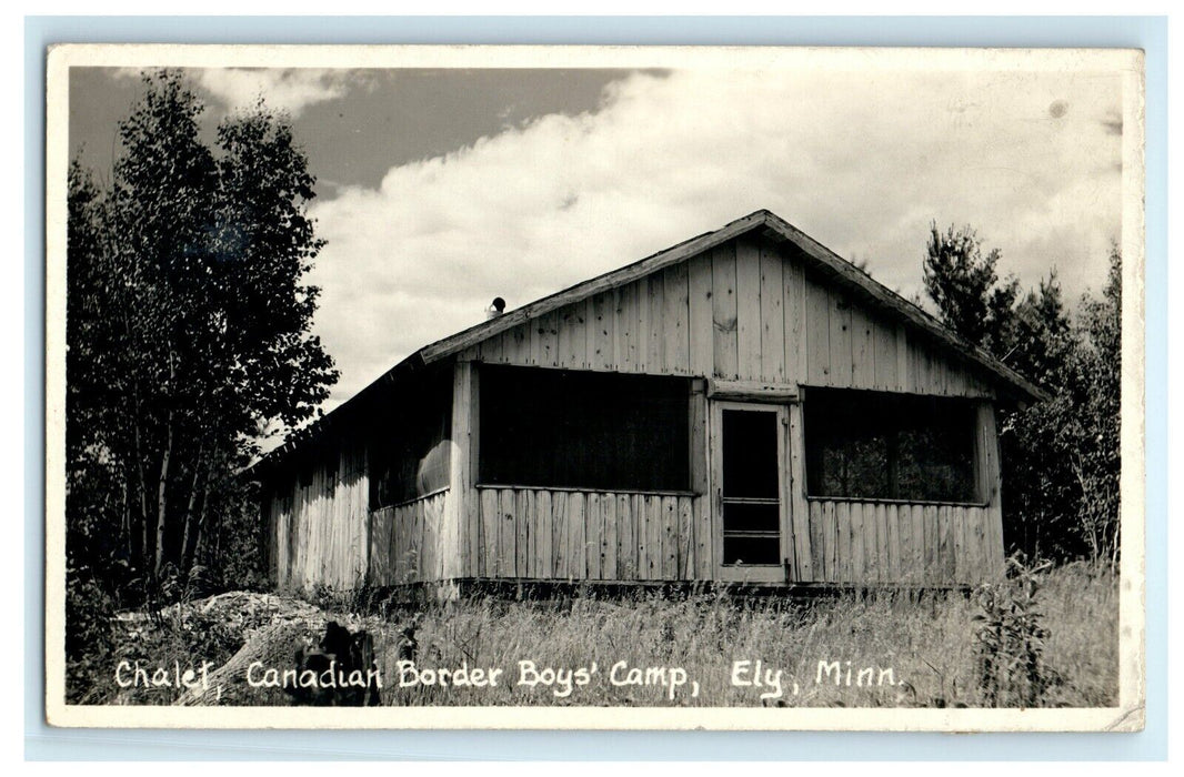 1938 Chalet Canadian Border Boys Camp Ely Minnesota MN RPPC Photo Postcard