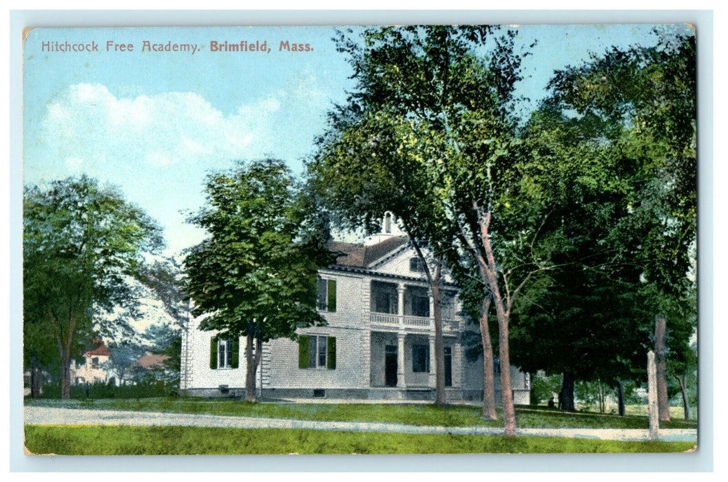1909 Hitchcock Free Academy Brimfield Massachusetts MA Antique Postcard